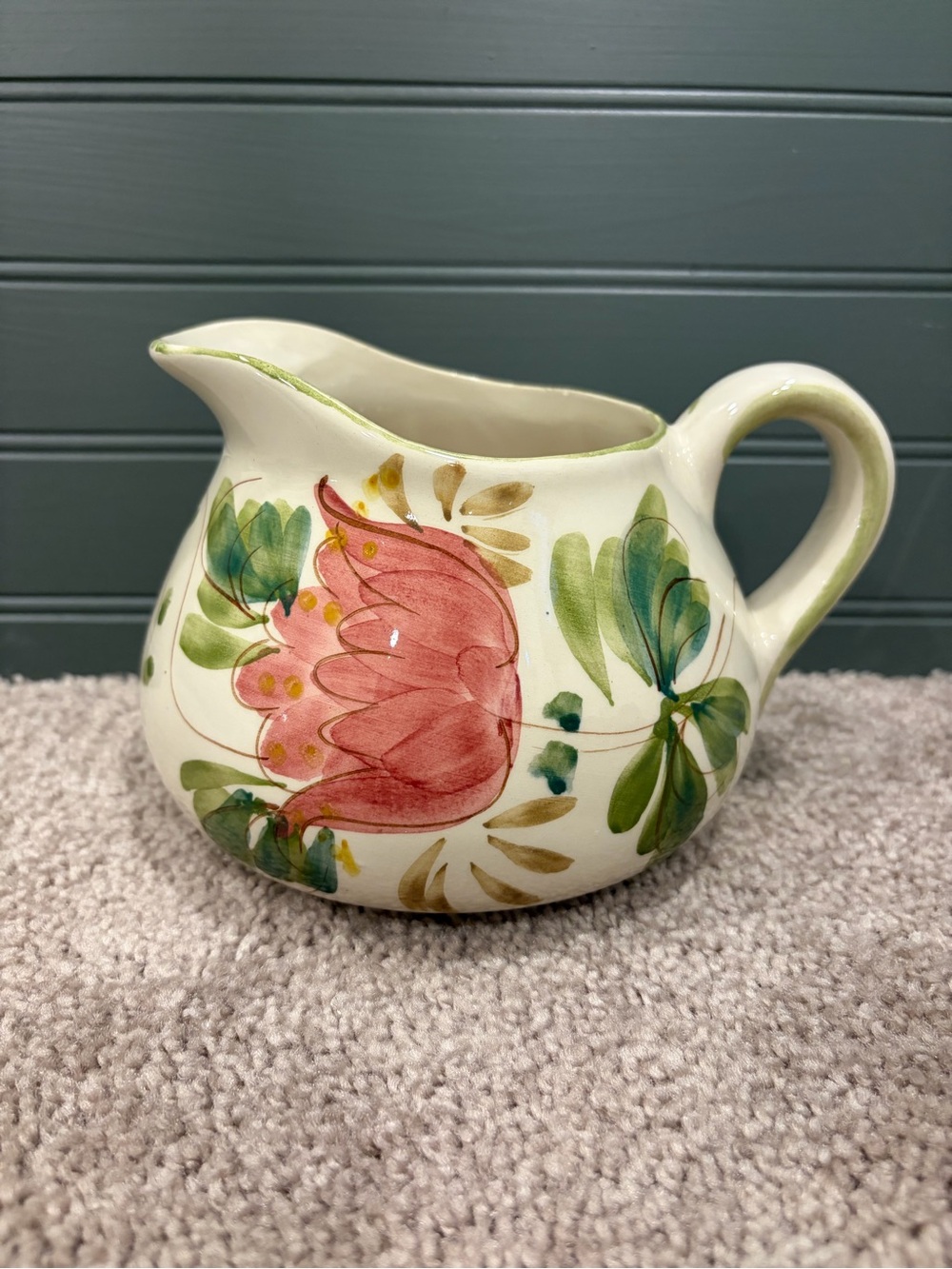 Vintage Secla Squat Pitcher Hand Painted Floral Design